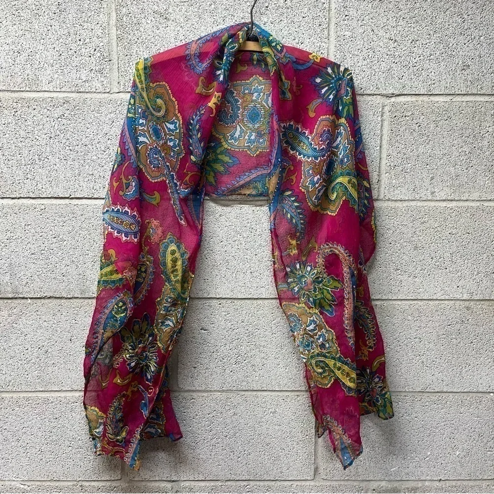 Pink And Gold Paisley Scarf